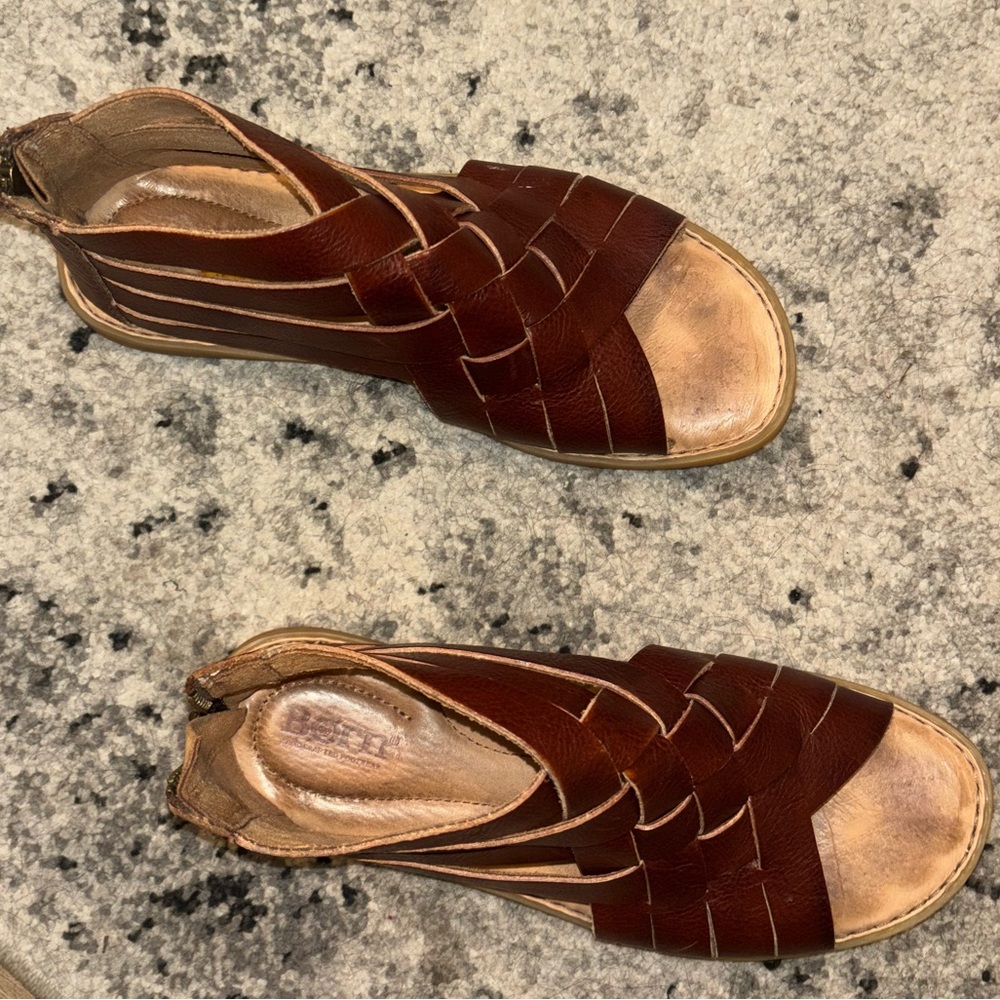 Born Iwa Woven Brown Leather ankle length Sandals size 7 - Picture 10 of 13